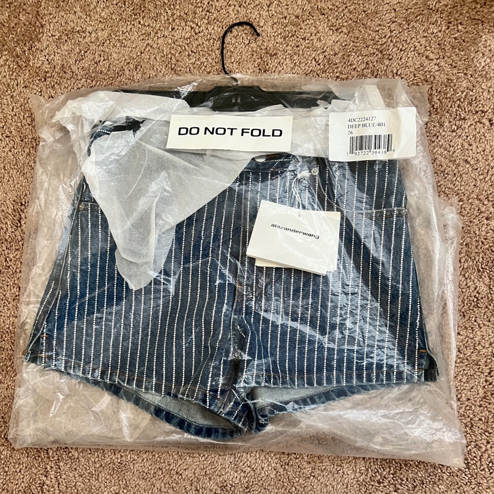 Alexander wang crystal stripe bite short in denim